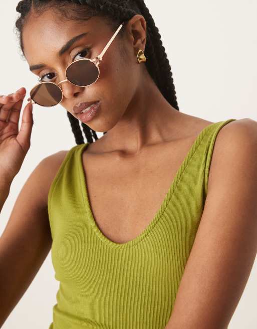 ASOS DESIGN sleeveless v-neck ribbed midaxi dress in green