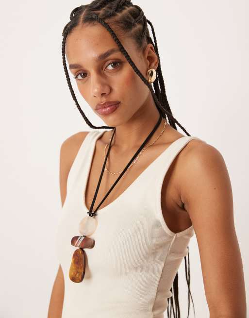 ASOS DESIGN sleeveless v-neck ribbed midaxi dress in stone