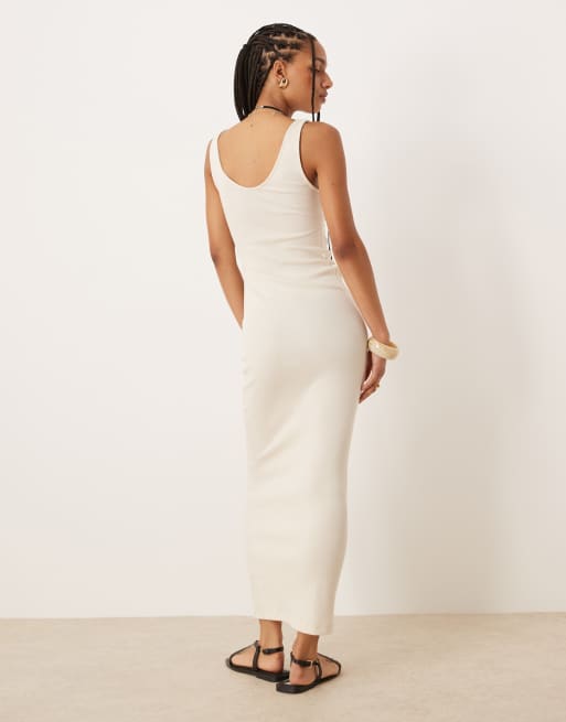 ASOS DESIGN sleeveless v-neck ribbed midaxi dress in stone