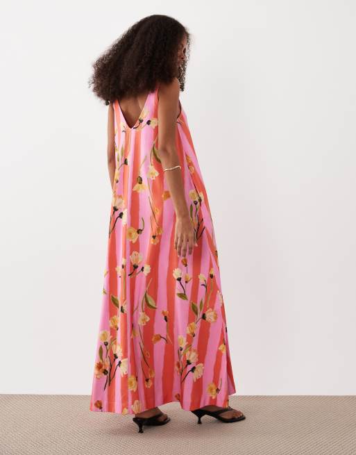 ASOS DESIGN sleeveless V neck trapeze maxi dress in floral stripe, 4 of 4
