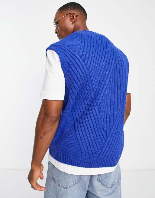 ASOS DESIGN sleeveless vest with traveling rib in blue | ASOS