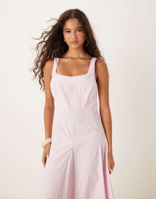 ASOS DESIGN sleeveless waisted midi dress in pink stripe