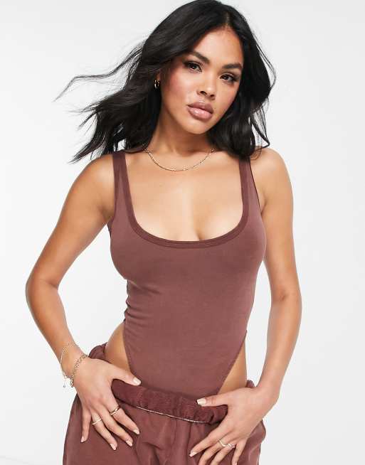 Fashion Sleeveless Bodysuit - Brown