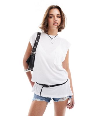 sleeveless washed tank in white