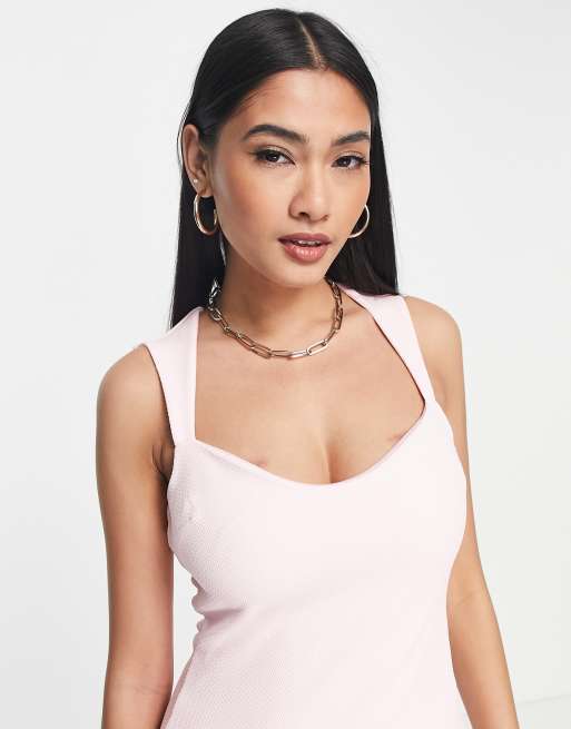 ASOS DESIGN Petite ribbed scoop neck tank top mini dress in baby pink