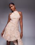 [ASOS DESIGN] ASOS DESIGN sleeveless with asymmetric skirt devore mini dress in stone-Neutral S Stone