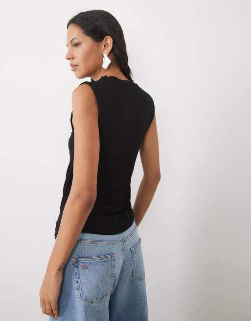 ASOS DESIGN sleeveless with drape tank top in black, 4 of 4