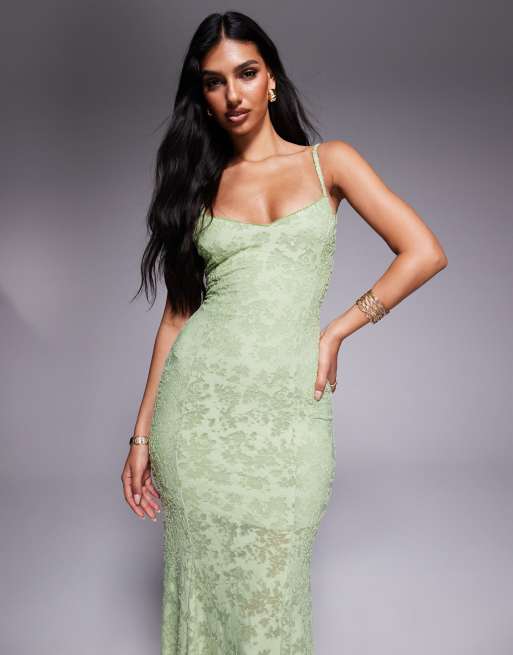 ASOS DESIGN sleeveless with lace up back maxi dress in light green