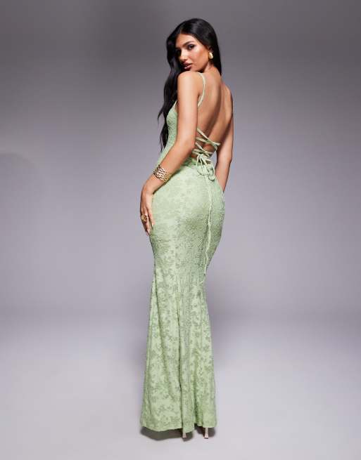 ASOS DESIGN sleeveless with lace up back maxi dress in light green