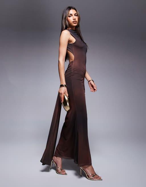 ASOS DESIGN sleeveless with open back and drape detail maxi dress in black and red print, 2 of 4