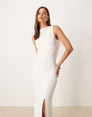 Asos Design Sleeveless With Open Back And Flower Trim Maxi Dress In White