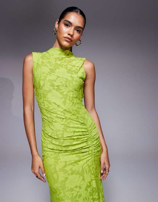 ASOS DESIGN sleeveless with open back burnout maxi dress in lime, 4 of 4