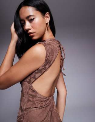 Asos Design Sleeveless With Open Back Devore Maxi Dress In Brown