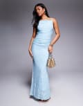 [ASOS DESIGN] ASOS DESIGN sleeveless with open back with sash detail maxi dress in blue-Orange L Blue