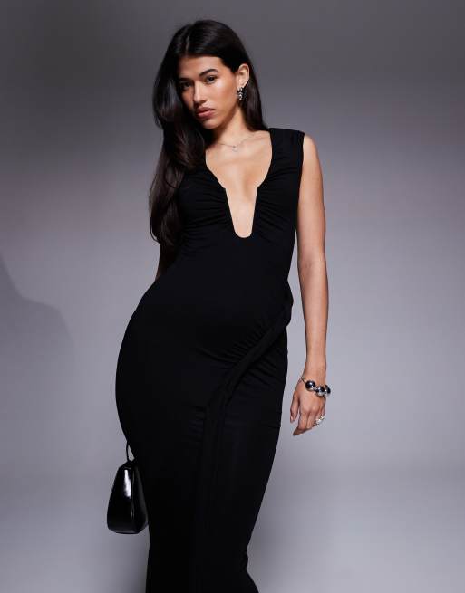 ASOS DESIGN sleeveless  with shoulder with twist detail maxi dress in black, 2 of 4