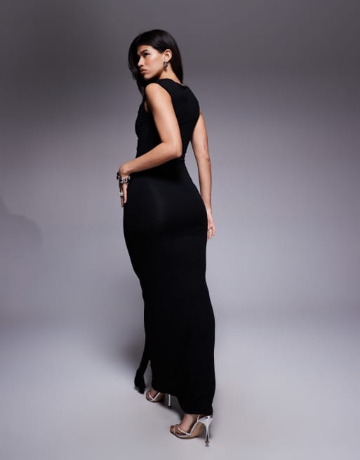 ASOS DESIGN sleeveless  with shoulder with twist detail maxi dress in black, 4 of 4