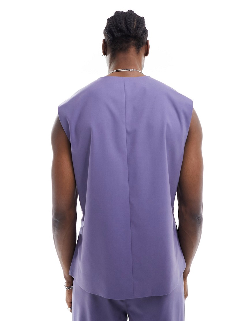 Asos Design Sleeveless Woven Top In Purple-gray