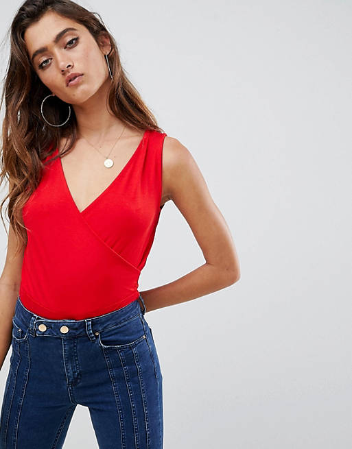 ASOS DESIGN sleeveless wrap front body in red
