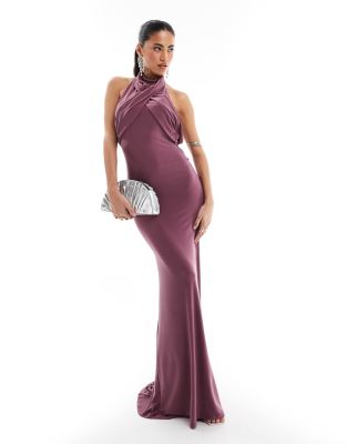 sleeveless wrap front maxi dress in dusty purple