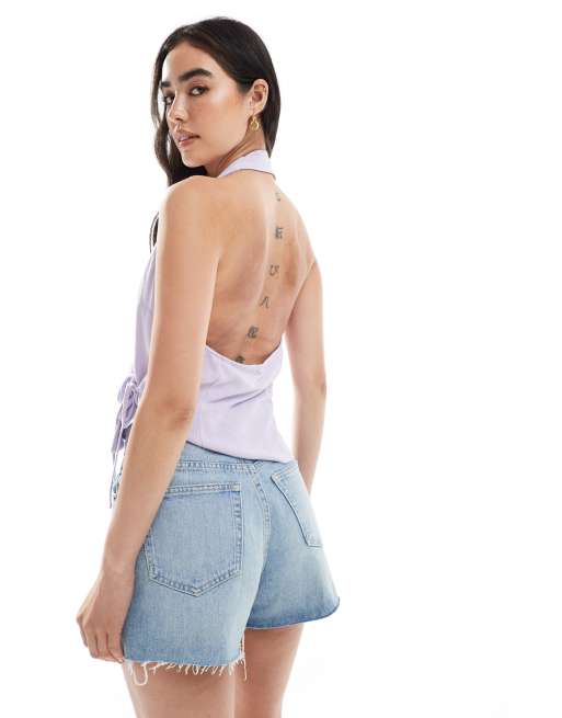 ASOS DESIGN sleeveless wrap tie side top in lilac
