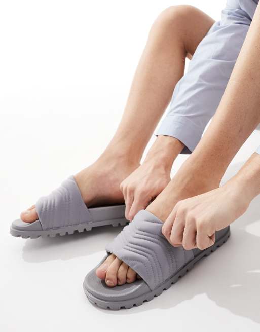 ASOS DESIGN slide sandals in gray with cleated soles | ASOS