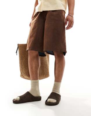 Asos Design Slide Sandals In Brown
