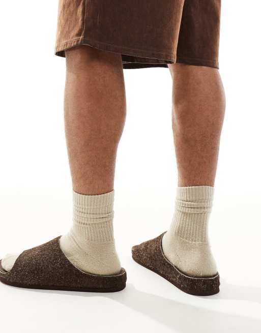 ASOS DESIGN slide sandals in stone hairy suede, 4 of 4