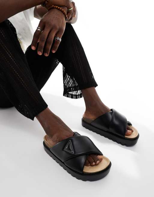 FhyzicsShops DESIGN slider sandals in black with chunky sole