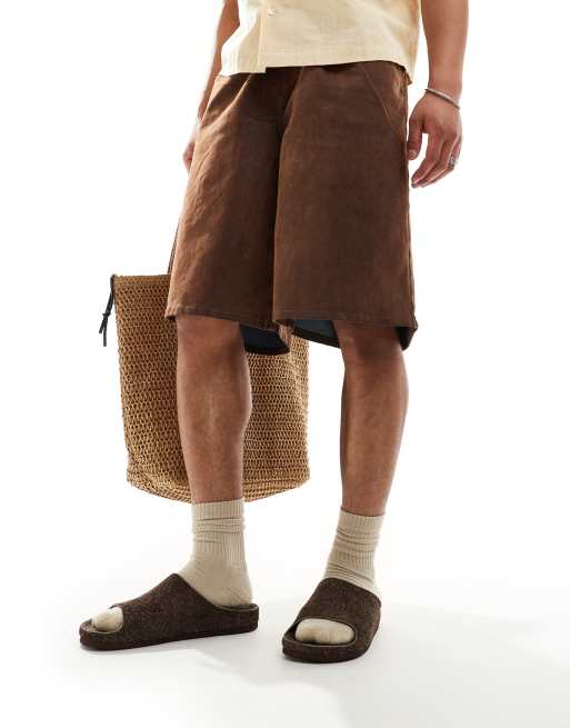 ASOS DESIGN slider sandals in brown hairy suede, 2 of 4
