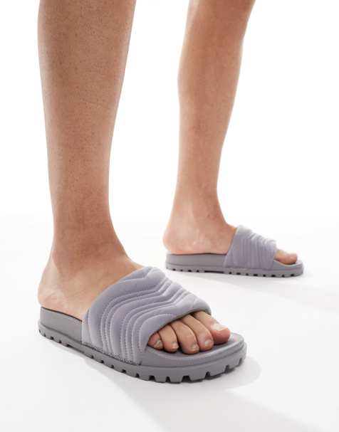 ASOS DESIGN slider sandals in grey with cleated sole - view 1