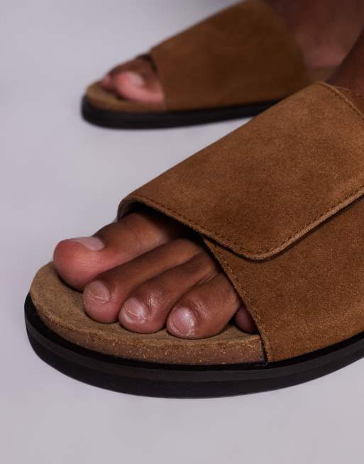 ASOS DESIGN slider sandals in tan suede with cork sole, 3 of 4