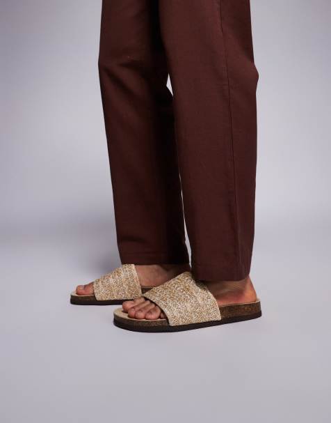 ASOS DESIGN slider sandals with woven strap in stone - view 1