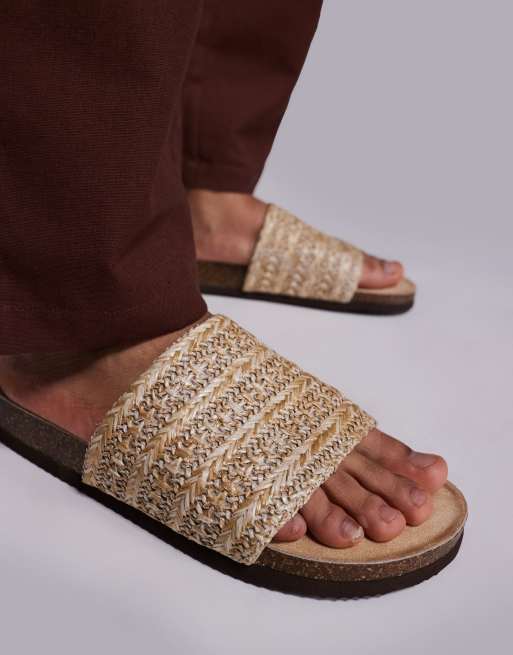 ASOS DESIGN slider sandals with woven strap in stone, 3 of 4