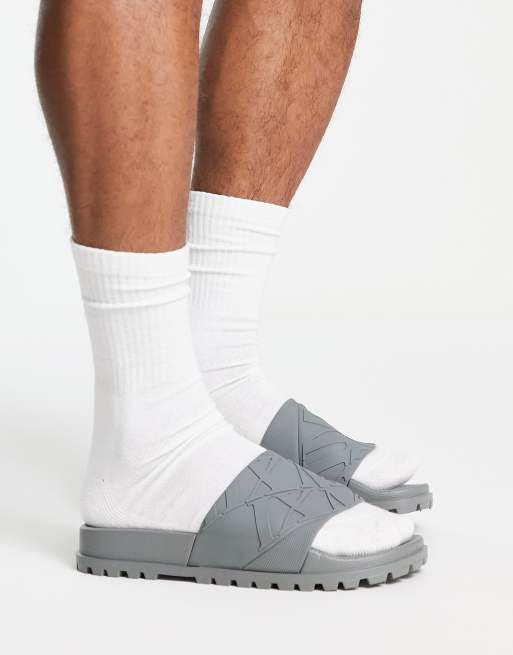 ASOS DESIGN sliders in grey with cleated sole