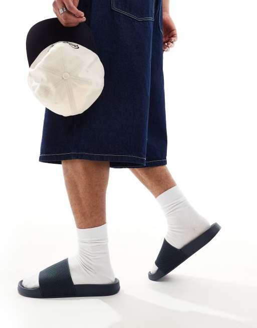 ASOS DESIGN sliders in navy with knitted strap, 4 of 4