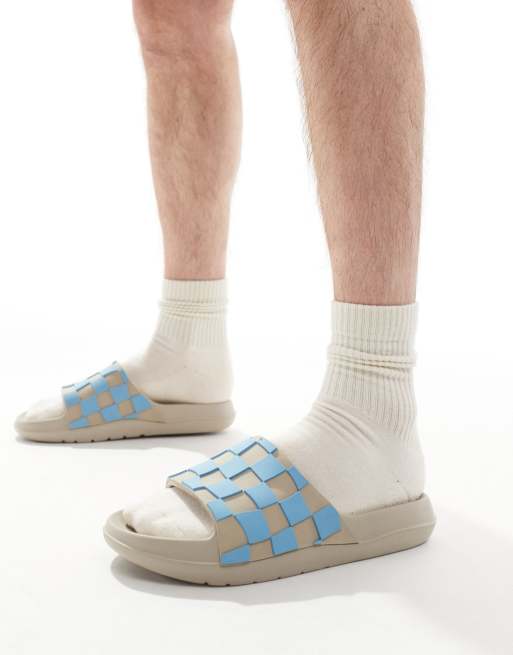 ASOS DESIGN sliders in stone with blue checkboard