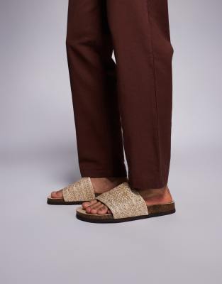  sliders sandals with woven strap in stone