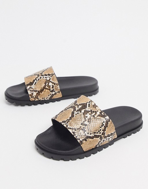 ASOS DESIGN sliders with cleated sole and snake strap