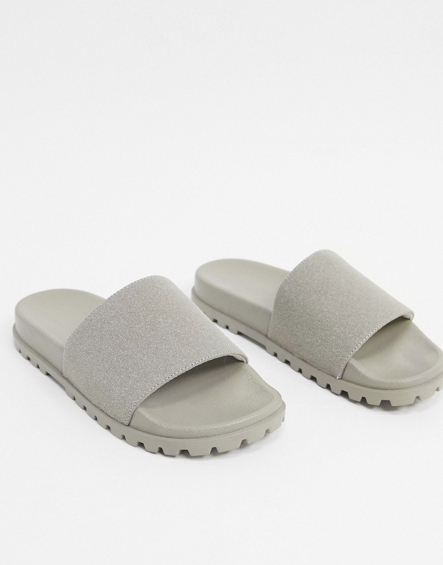 ASOS DESIGN sliders with cleated sole in gray