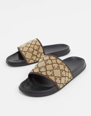 ASOS DESIGN sliders with monogram strap-Black