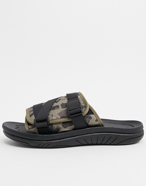 ASOS DESIGN sliders with padded camo print strap