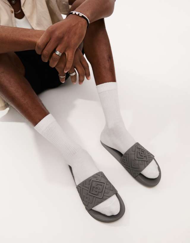 ASOS DESIGN slides in gray monogram