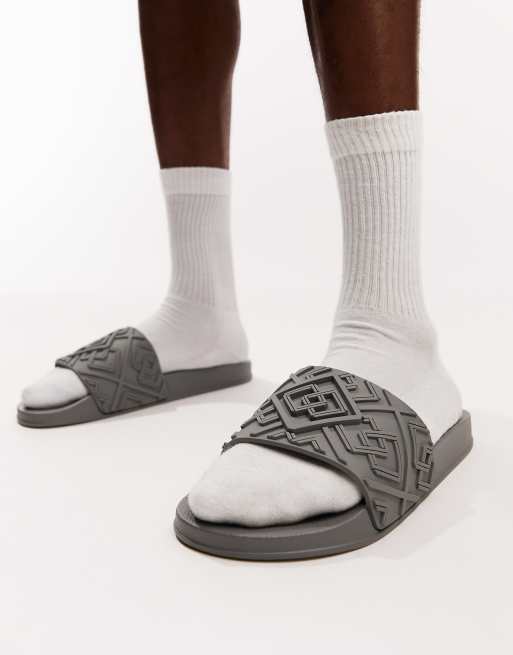 ASOS DESIGN slides in gray monogram, 2 of 4