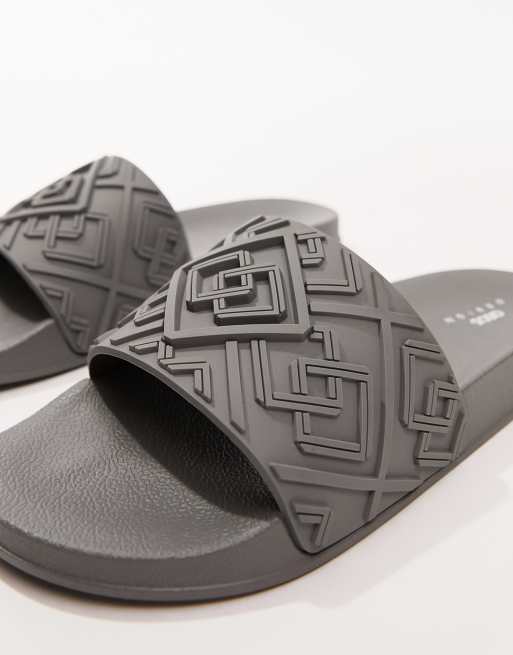 ASOS DESIGN slides in gray monogram, 3 of 4