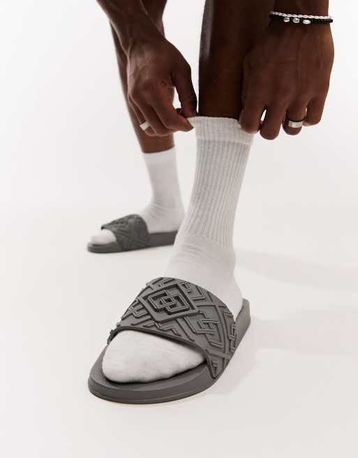 ASOS DESIGN slides in gray monogram, 4 of 4