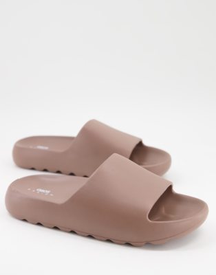 Asos Design Slides With Shark Tooth Sole In Brown