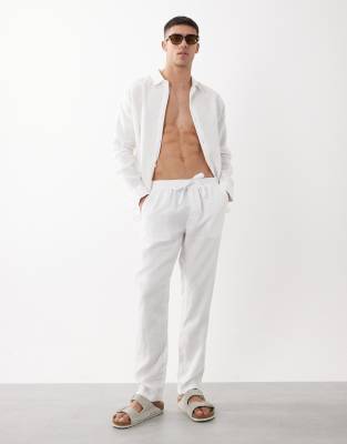 ASOS DESIGN slim 100 linen pants in white white