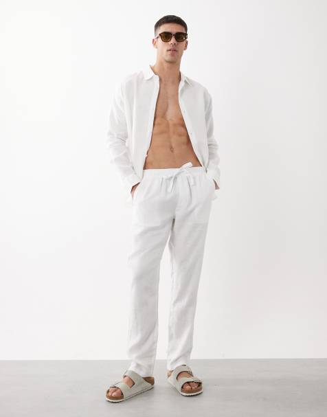 ASOS DESIGN slim 100% linen pants in white - view 1