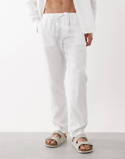 ASOS DESIGN slim 100% linen pants in white, 3 of 5