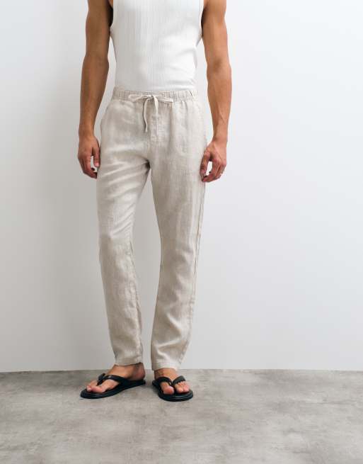 ASOS DESIGN slim 100% linen trousers in stone, 2 of 5